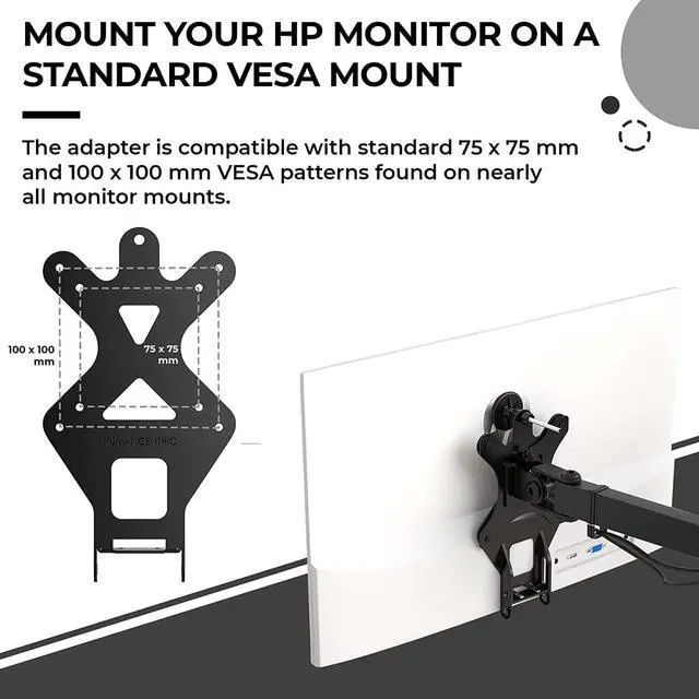 Alt view image 6 of 7 - HumanCentric VESA Mount Adapter for HP Monitors 22er, 22es, 22f, 23er, 23es, 23f, 24ea, 24ec, 24er, 24es, 24f, 24fw, 25er, 25es, 25f, 27er, 27ea, 27es, 27f, 27fw, 27ec VESA Adapter Bracket (White)