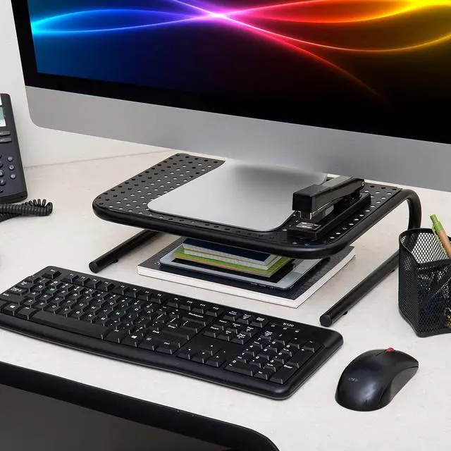Alt view image 5 of 7 - 2METMONST-BLK Metal Monitor Stand Monitor Riser for Computer Laptop Desk iMac 2-Pack Black
