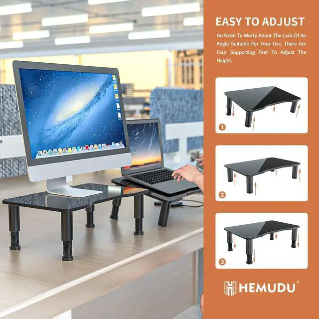 Alt view image 4 of 7 - 2 Pack Computer Monitor Stand Riser with Height Adjustable Multi Media Desktop Stand for Flat Screen LCD LED TV Laptop/Notebook/Xbox One Black HD01B-202