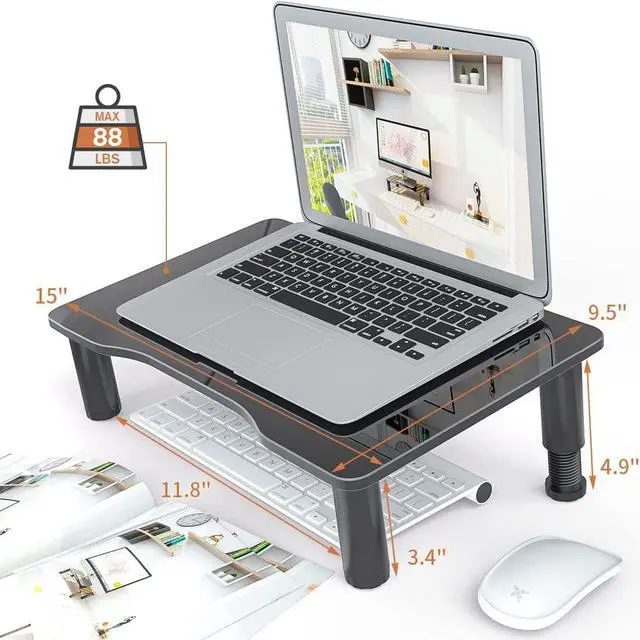 Alt view image 6 of 7 - 2 Pack Computer Monitor Stand Riser with Height Adjustable Multi Media Desktop Stand for Flat Screen LCD LED TV Laptop/Notebook/Xbox One Black HD01B-202
