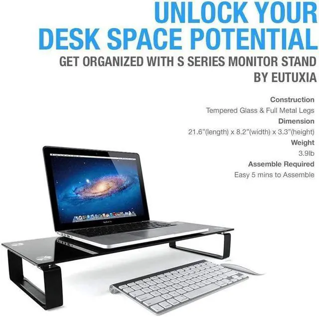 Alt view image 2 of 5 - Eutuxia Type-S Black Tempered Glass Monitor Stand, TV, Laptop, Computer, All-In-One Desktop, Printer Riser [21.75 x 8.25 x 3.25 Inches]