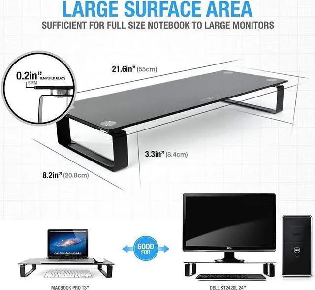 Alt view image 3 of 5 - Eutuxia Type-S Black Tempered Glass Monitor Stand, TV, Laptop, Computer, All-In-One Desktop, Printer Riser [21.75 x 8.25 x 3.25 Inches]