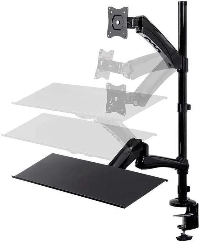 Main image of Monoprice Articulating Gas Spring Sit Stand Monitor and Keyboard Workstation Mount - for Displays 13in to 26in, VESA 75x75 to 100x100, Easy to Use, Compatible with Most Desks, Black