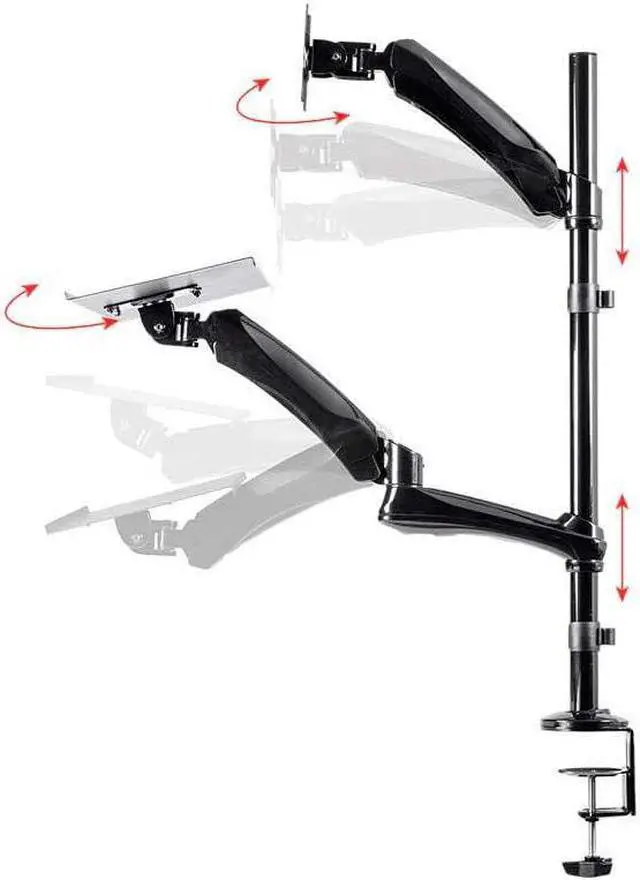 Alt view image 2 of 6 - Monoprice Articulating Gas Spring Sit Stand Monitor and Keyboard Workstation Mount - for Displays 13in to 26in, VESA 75x75 to 100x100, Easy to Use, Compatible with Most Desks, Black