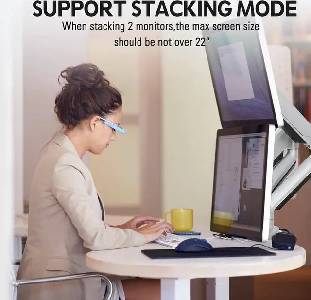 Alt view image 7 of 7 - Dual Monitor Desk Mount Die-Cast Aluminum Fully Adjustable Double Monitor Arm with Gas Spring Computer Monitor Stand Fits 2 Screen 17 to 32 inch - Each Arm Holds up to 17.6LBS MU0024