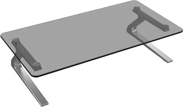 Main image of Monitor Stand, Tempered Glass Computer Monitor Stand Riser, Multimedia Desktop Stand for Computer, Laptop, Flat Screen TV, Ergonomic Office Desk Shelf, 18.11 x 9.45 inch, Euro Gray
