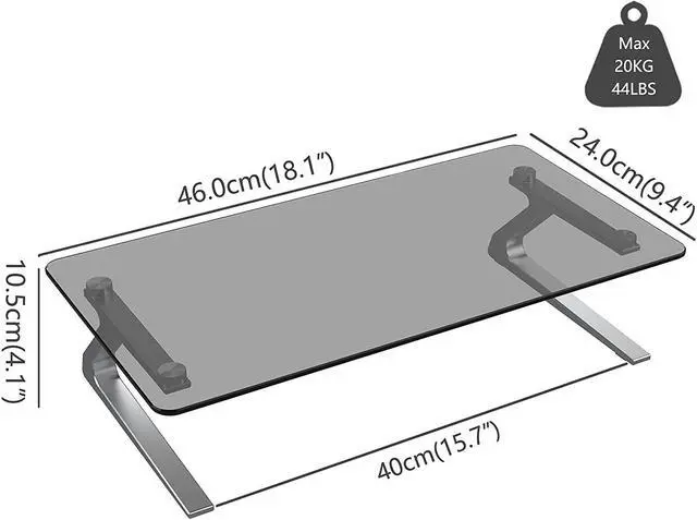 Alt view image 3 of 7 - Monitor Stand, Tempered Glass Computer Monitor Stand Riser, Multimedia Desktop Stand for Computer, Laptop, Flat Screen TV, Ergonomic Office Desk Shelf, 18.11 x 9.45 inch, Euro Gray