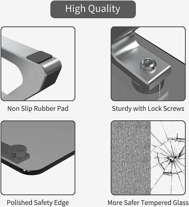 Alt view image 4 of 7 - Monitor Stand, Tempered Glass Computer Monitor Stand Riser, Multimedia Desktop Stand for Computer, Laptop, Flat Screen TV, Ergonomic Office Desk Shelf, 18.11 x 9.45 inch, Euro Gray