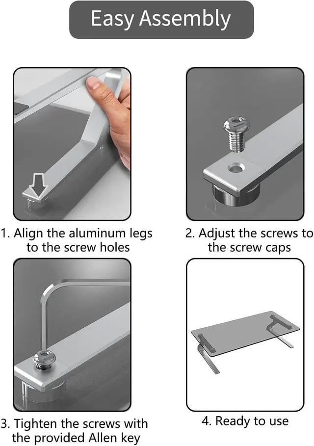 Alt view image 5 of 7 - Monitor Stand, Tempered Glass Computer Monitor Stand Riser, Multimedia Desktop Stand for Computer, Laptop, Flat Screen TV, Ergonomic Office Desk Shelf, 18.11 x 9.45 inch, Euro Gray