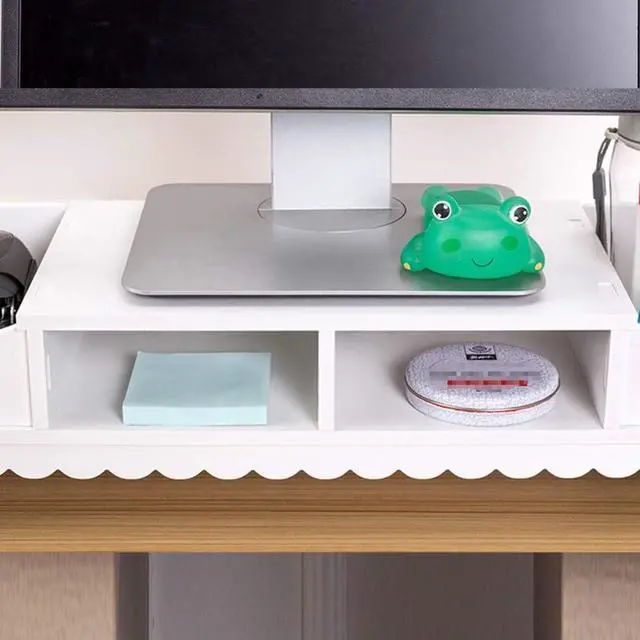 Alt view image 5 of 7 - Monitor Stand with Drawer Laptop PC Monitor Riser Rack Holder Desk Organizer Tabletop Storage Cabinet Wooden White