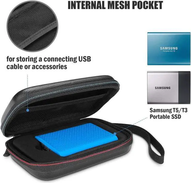 Alt view image 2 of 7 - Shockproof Carrying Case + Silicone Cover Combo for Samsung T5 / T3 Portable 250GB 500GB 1TB 2TB SSD USB 3.1 External Solid State Drives Protective Hard EVA Storage Case Bag -Black