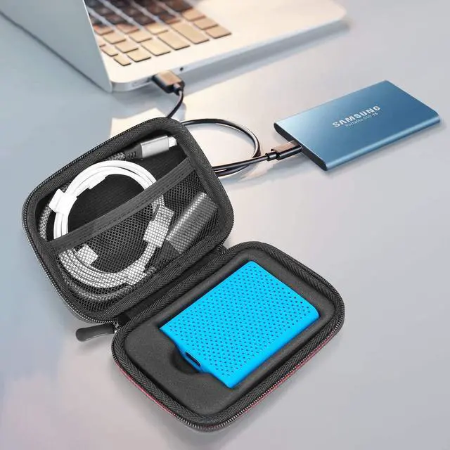 Alt view image 7 of 7 - Shockproof Carrying Case + Silicone Cover Combo for Samsung T5 / T3 Portable 250GB 500GB 1TB 2TB SSD USB 3.1 External Solid State Drives Protective Hard EVA Storage Case Bag -Black