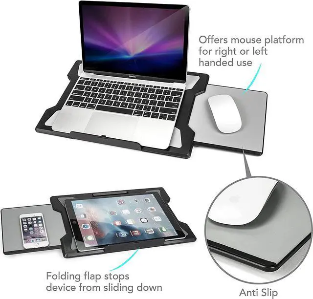 Alt view image 2 of 7 - Upgrade Portable Lightweight Laptop Pad with Foldable Laptop Stopper Retractable Mouse Pad Tray for Business Study WFH.