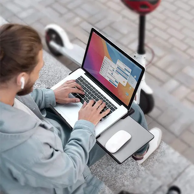 Alt view image 4 of 7 - Upgrade Portable Lightweight Laptop Pad with Foldable Laptop Stopper Retractable Mouse Pad Tray for Business Study WFH.