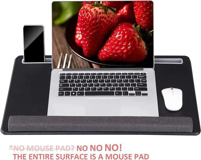 Alt view image 2 of 6 - 27 Large Lap Laptop Desk - Full Mouse Pad Gaming Tray - Portable LapDesk with Mouse Pad & Wrist Rest for Notebook MacBook Tablet Bed Sofa Working Drawing(Black Fit Up to 17.3-in Laptops)