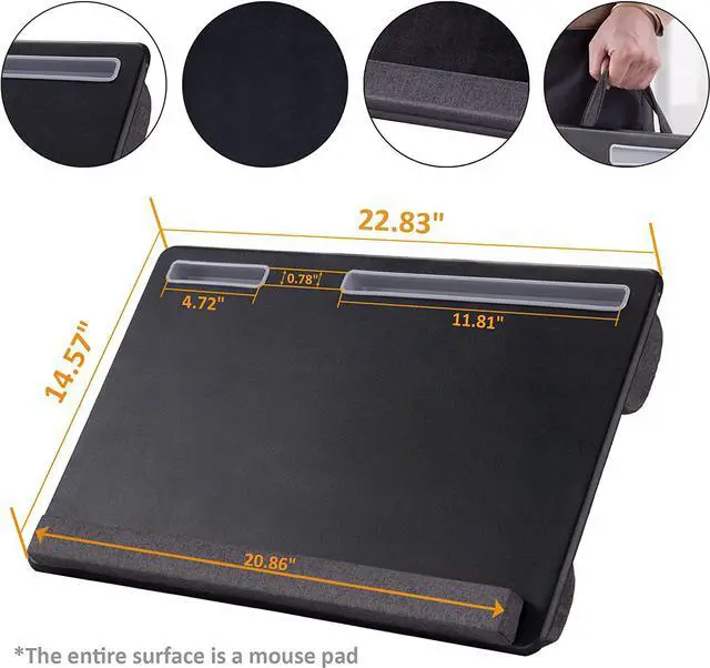 Alt view image 3 of 6 - 27 Large Lap Laptop Desk - Full Mouse Pad Gaming Tray - Portable LapDesk with Mouse Pad & Wrist Rest for Notebook MacBook Tablet Bed Sofa Working Drawing(Black Fit Up to 17.3-in Laptops)