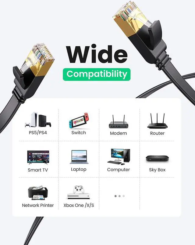 Alt view image 4 of 7 - UGREEN Cat 7 Ethernet Cable Cat7 High Speed Flat Gigabit RJ45 LAN Cable 10Gbps Shielded Internet Network Patch Cord Compatible for Gaming PS5 PS4 PS3 Xbox PC Laptop Modem Router Computer 10FT