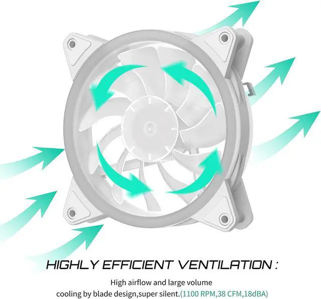 Alt view image 4 of 7 - upHere 120mm RGB LED White PC Cooling Fan Ultra Quiet High Airflow for PC Cases,Computer Cooling,5 Pack,RGB06-5