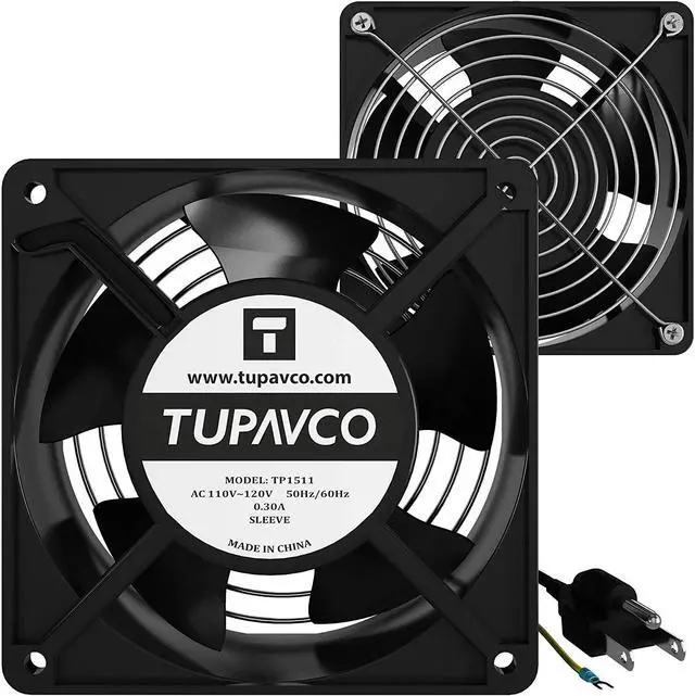 Main image of Network Cabinet Fan (Dual 2pc Kit for Server Rack Cooling) Pair of Roof Rackmount Muffin Fans 120mm 4in Noise Level 55dBa Steel Frame Ventilation with 110V AC/Ground Cable -Tupavco TP1511