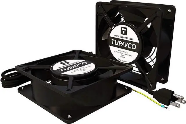 Alt view image 2 of 4 - Network Cabinet Fan (Dual 2pc Kit for Server Rack Cooling) Pair of Roof Rackmount Muffin Fans 120mm 4in Noise Level 55dBa Steel Frame Ventilation with 110V AC/Ground Cable -Tupavco TP1511