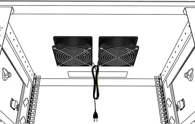 Alt view image 3 of 4 - Network Cabinet Fan (Dual 2pc Kit for Server Rack Cooling) Pair of Roof Rackmount Muffin Fans 120mm 4in Noise Level 55dBa Steel Frame Ventilation with 110V AC/Ground Cable -Tupavco TP1511