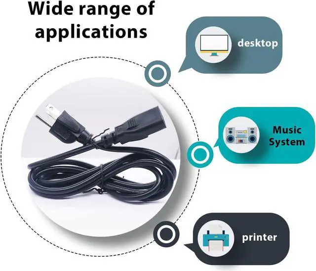 Alt view image 4 of 4 - 6Ft Computer Power Cord 10A 250V 18AWG 3 Prong Replacement AC Power Cable for TV Monitor PC Laptop Printer M-I-037