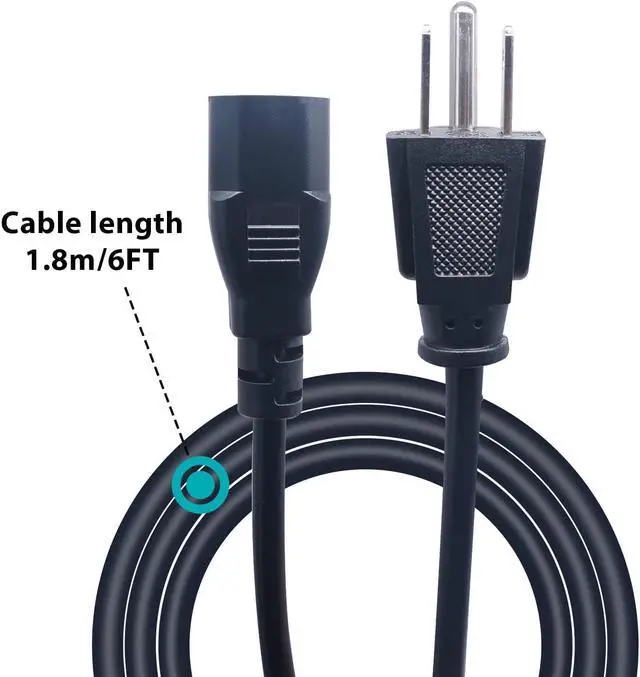 Alt view image 3 of 4 - 6Ft Computer Power Cord 10A 250V 18AWG 3 Prong Replacement AC Power Cable for TV Monitor PC Laptop Printer M-I-037