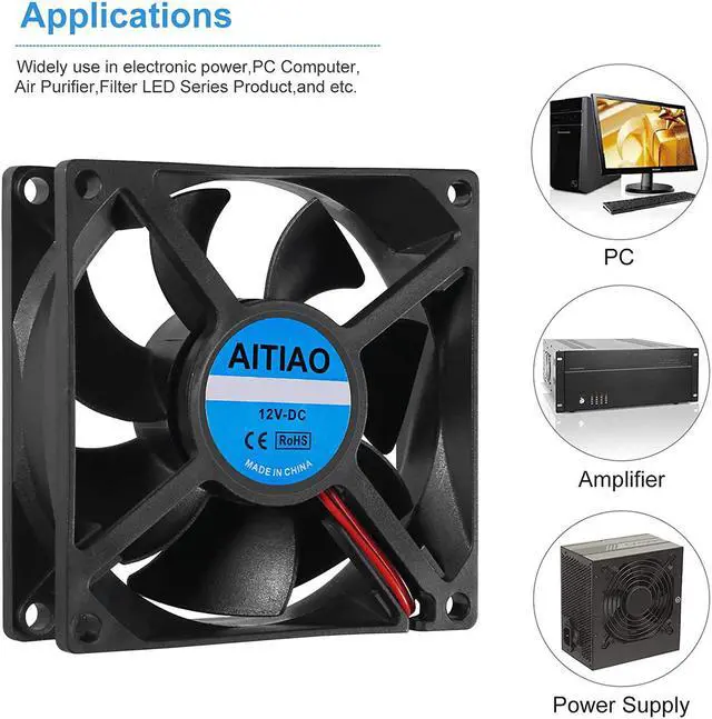 Alt view image 5 of 6 - 4PCS 8025 Dual Ball Bearing Quiet Computer Case Fan 12V DC 80mm 80mm 25mm High Speed Muffin Fan Cooling Fan for 3D Printer Computer Case Fan CPU Coolers DIY Cooling Ventilation Projects