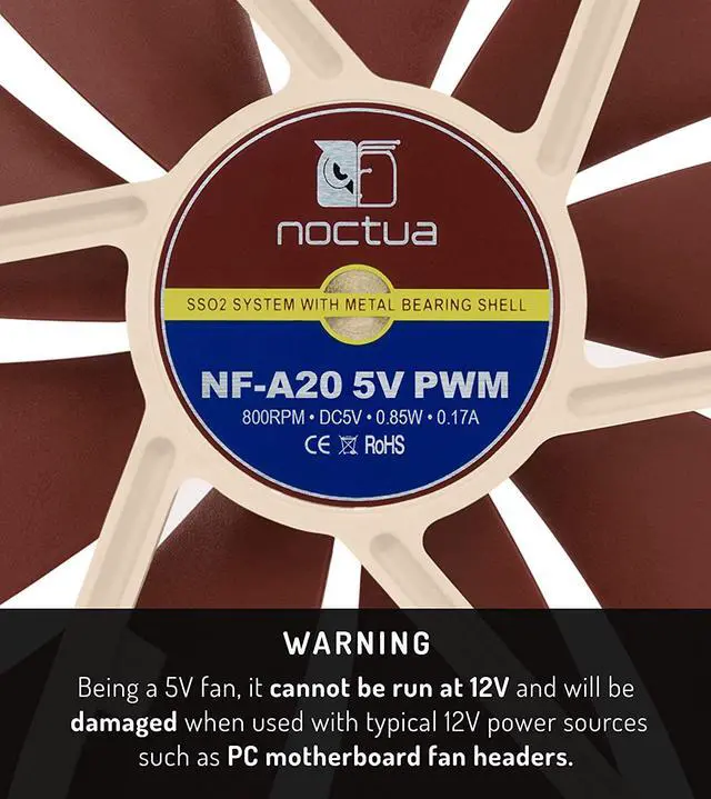 Alt view image 3 of 7 - NF-A20 5V PWM Premium Quiet Fan with USB Power Adaptor Cable 4-Pin 5V Version (200x30mm Brown)