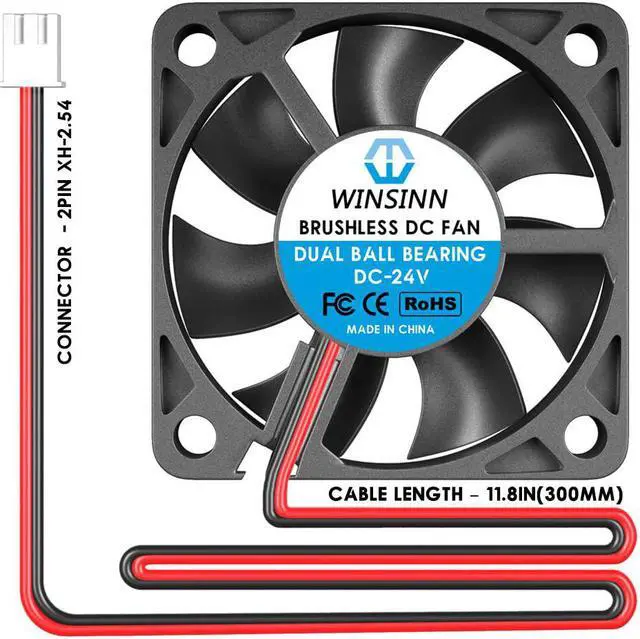 Alt view image 3 of 3 - WINSINN 50mm 24V Fan - Dual Ball Bearing 6000 RPM 5010 Cooling Fan Replacement for Industrial Equipment/Servers/Routers, 30cm Cable with XH2.54-2PIN, Brushless 50x10mm (5Pcs)
