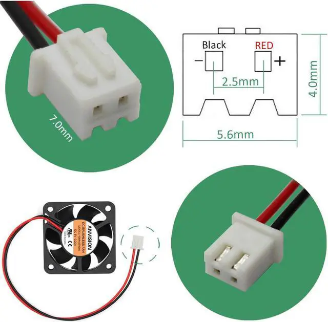 Alt view image 6 of 7 - 2-Pack 40mm x 10mm DC 5V Brushless Cooling Fan, Dual Ball Bearing, 2-Pin