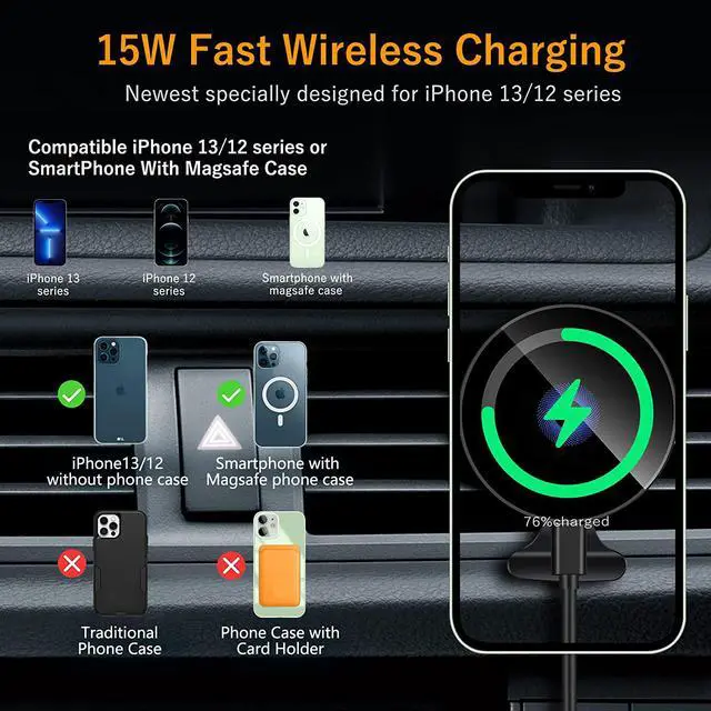 Alt view image 2 of 6 - 15W Magnetic Wireless Car Charger CD Slot Mount for iPhone 13/13 Pro/13 Pro Max/13 mini/12/12 Pro/12 Pro Max,Powerful Suction Auto-Alignment Mag-Safe Car Mount, Compatible with Mag-Safe Cases