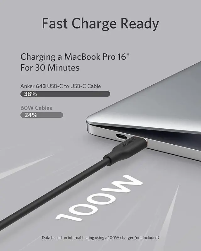 Alt view image 6 of 6 - USB C Cable 100W USB C to USB C Flow Cord Type C Charger Fast Charging for iPhone 16 Series MacBook Pro 2020 and More (USB 2.0 6FT Black)