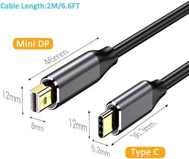 Alt view image 7 of 7 - 6FT USB C to Mini DisplayPort Cable 4K@60Hz Type C(Thunderbolt 3/4) to Mini-DisplayPort Cable Compatible with iPhone 15 MacBook Pro/Air/iMac/Surface etc (Not for Thunderbolt 1/2)