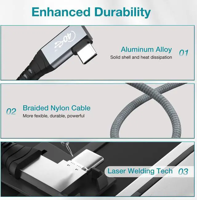 Alt view image 6 of 7 - Right Angle USB4 Extension Cable, 40Gbps & 100W 90 Degree Type C 4.0 Extender Cord, Thunderbolt 3/4 Extension Cable, Support 8K/6K@60Hz or Dual 4K Video for Dell/HP Dock, MacBook, iMac, XPS, Intel NUC