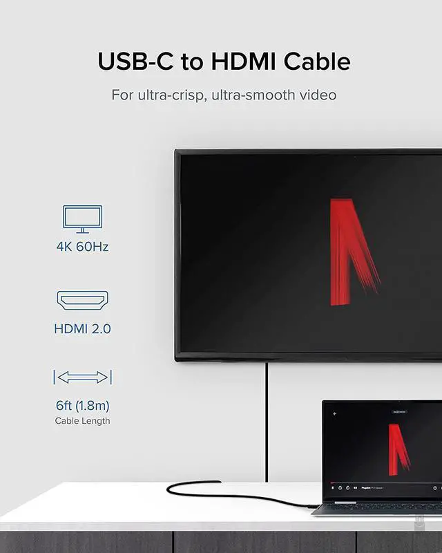 Alt view image 2 of 7 - USB C to HDMI Cable 6ft - Connect USB-C Thunderbolt 3 Thunderbolt 4 or USB4 Laptops to HDMI Displays up to 4K@60Hz - Compatible with Mac and Windows HDMI 2.0 1.8m