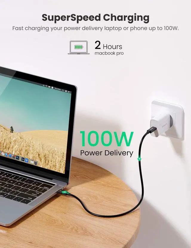 Alt view image 5 of 7 - UGREEN Thunderbolt 3 Cable 40Gbps USB-C to USB-C Cable 100W Fast Charging 5K Video USB 3.1 Gen 2 1 Compatible with MacBook Pro Air Huawei MateBook ThinkPad X1 Yoga C930 XPS13 15 EliteBook 6.6FT