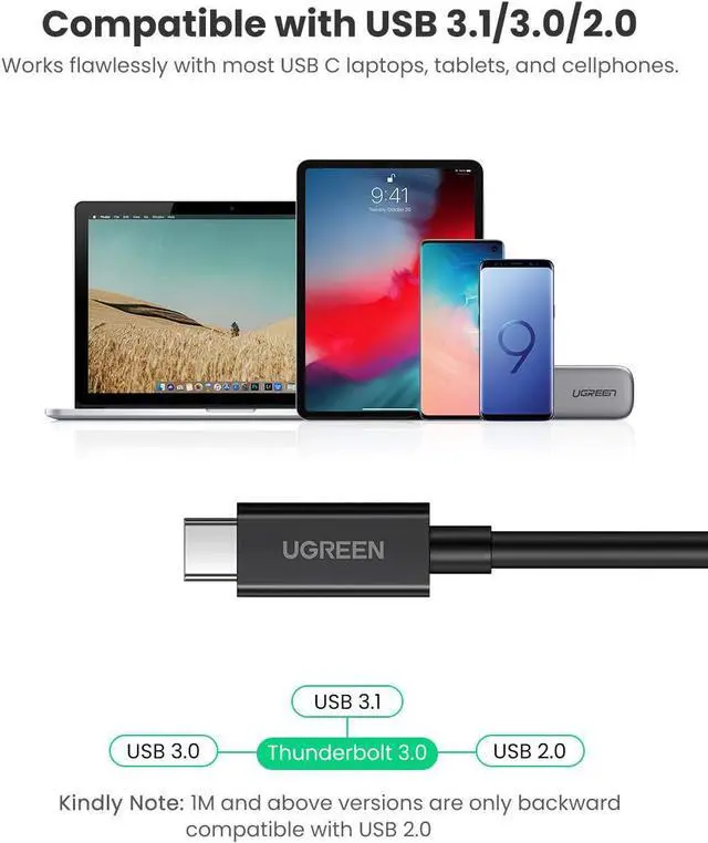 Alt view image 6 of 7 - UGREEN Thunderbolt 3 Cable 40Gbps USB-C to USB-C Cable 100W Fast Charging 5K Video USB 3.1 Gen 2 1 Compatible with MacBook Pro Air Huawei MateBook ThinkPad X1 Yoga C930 XPS13 15 EliteBook 6.6FT