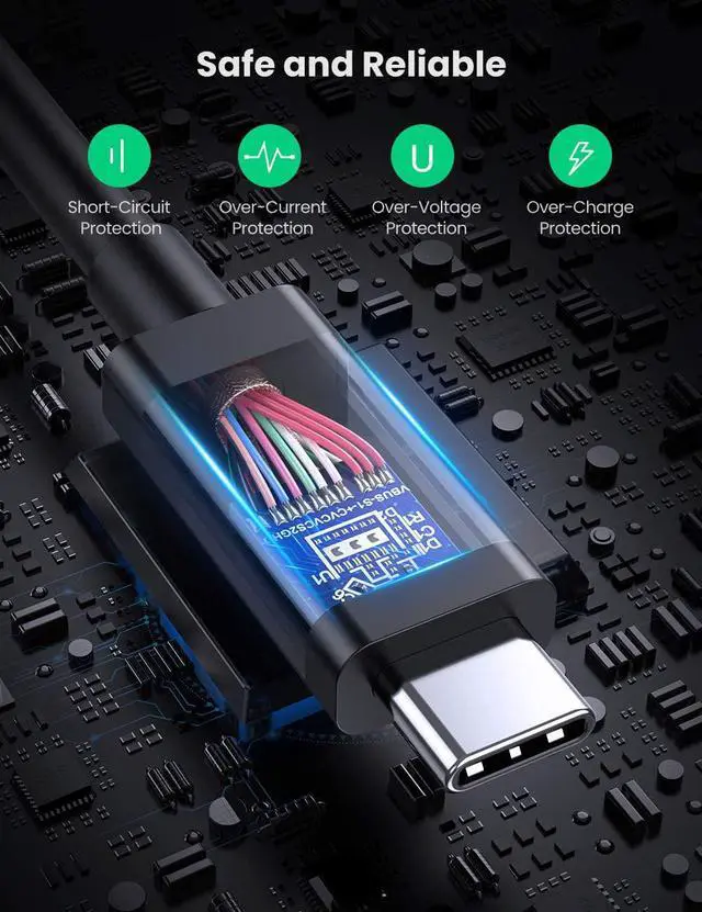 Alt view image 7 of 7 - UGREEN Thunderbolt 3 Cable 40Gbps USB-C to USB-C Cable 100W Fast Charging 5K Video USB 3.1 Gen 2 1 Compatible with MacBook Pro Air Huawei MateBook ThinkPad X1 Yoga C930 XPS13 15 EliteBook 6.6FT