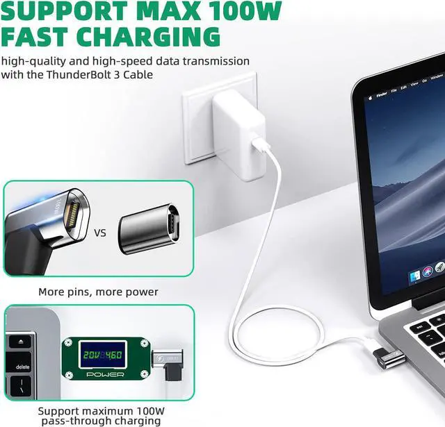 Alt view image 3 of 7 - USB C Magnetic Adapter (2 Pack) 24Pins USB3.1 10Gbps Data Transfer 4K 60Hz Video PD 100w Charge Compatible with MacBook Pro/Air USB-C Laptop