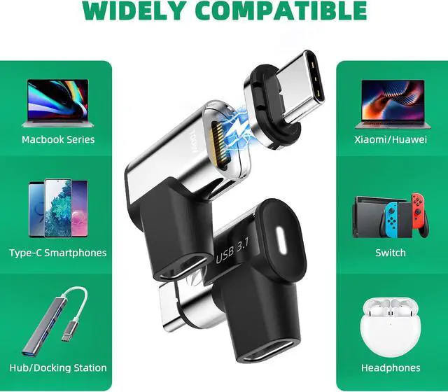 Alt view image 5 of 7 - USB C Magnetic Adapter (2 Pack) 24Pins USB3.1 10Gbps Data Transfer 4K 60Hz Video PD 100w Charge Compatible with MacBook Pro/Air USB-C Laptop