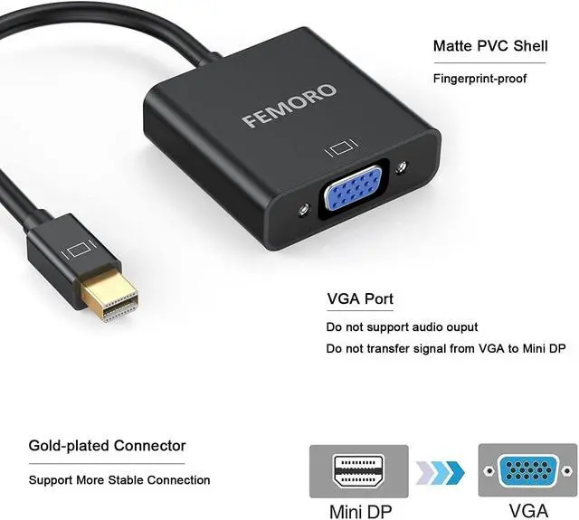 Alt view image 5 of 7 - Mini DisplayPort to VGA Adapter 2 Pack Mini Display Port DP to VGA Cable Converter Male to Female (Thunderbolt and Thunderbolt 2 Port Compatible) Black