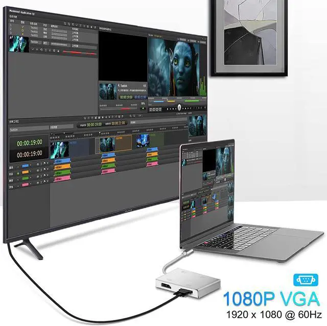 Alt view image 4 of 7 - USB C to HDMI DVI VGA Adapter 4 in 1 USB-C hub to 4K HDMI VGA DVI Video Adapter Male to Female Multi-Display Video Converter Monitors Connector for Mac Pro MacBook Air iPad Pro XPS etc