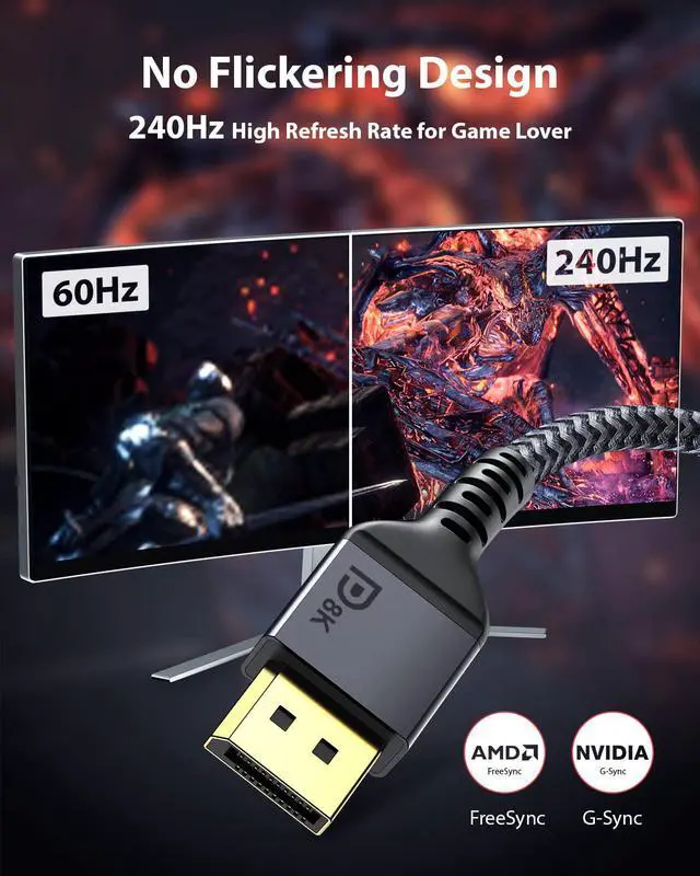 Alt view image 2 of 6 - DisplayPort Cable 1.4, Maxonar 8K 16Ft/ 5M DP to DP Cable Cord (8K@60Hz 7680x4320, 4K@144Hz, 2K@240Hz) HBR3 High Speed for Odyssey G9 CHG90, PC, Laptop, TV Gaming Monitor - Grey