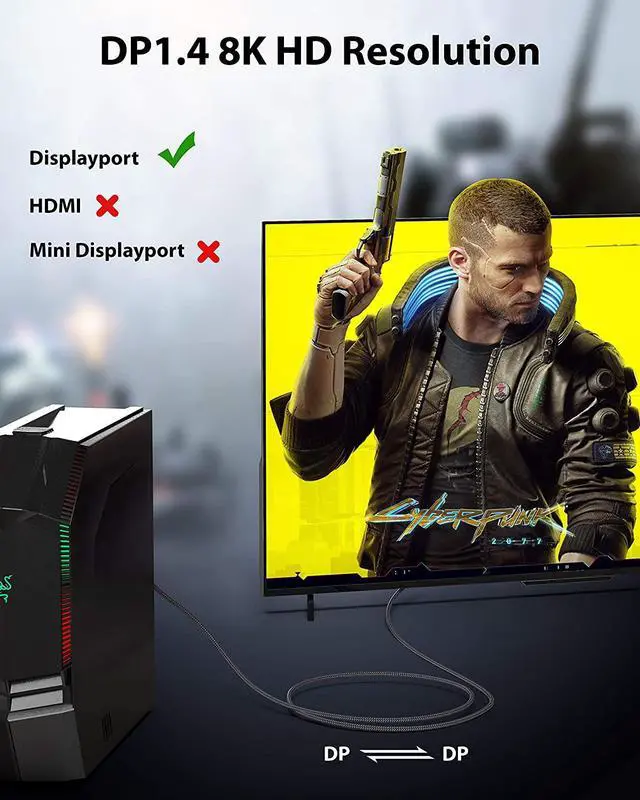 Alt view image 4 of 6 - DisplayPort Cable 1.4, Maxonar 8K 16Ft/ 5M DP to DP Cable Cord (8K@60Hz 7680x4320, 4K@144Hz, 2K@240Hz) HBR3 High Speed for Odyssey G9 CHG90, PC, Laptop, TV Gaming Monitor - Grey