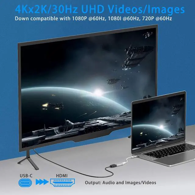 Alt view image 3 of 7 - USB C to HDMI Adapter 4K Cable USB-C Type C (Thunderbolt 3) to HDMI Adapter for MacBook Pro 2019/2018 MacBook Air/iPad Pro  Galaxy S9/S8  XPS 13 Surface Go/Pro 7 More