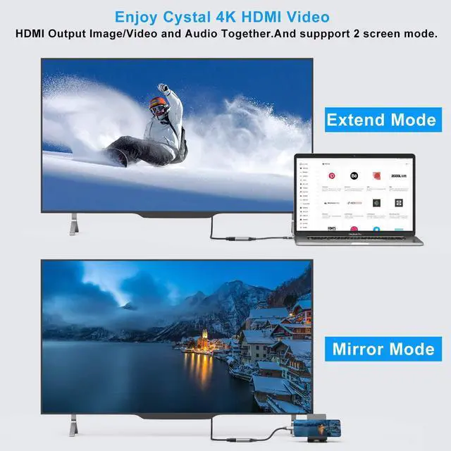 Alt view image 5 of 7 - USB C to HDMI Adapter 4K Cable USB-C Type C (Thunderbolt 3) to HDMI Adapter for MacBook Pro 2019/2018 MacBook Air/iPad Pro  Galaxy S9/S8  XPS 13 Surface Go/Pro 7 More
