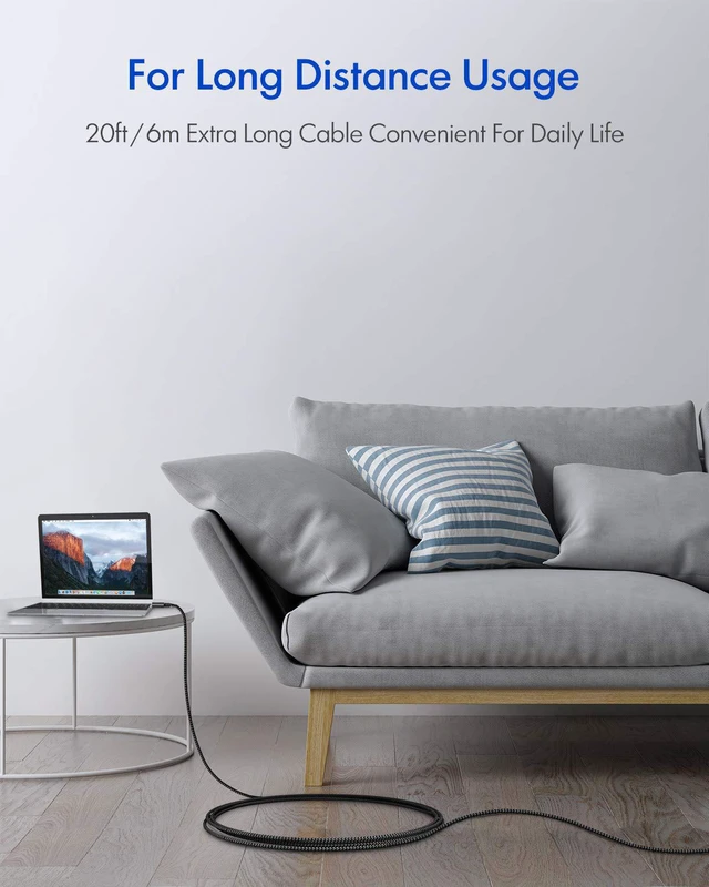Alt view image 5 of 7 - USB C to USB C Cable 20ft, Super Long USB Type C to Type C Cable 60W PD Fast Charger Cord Braided Compatible with Samsung Galaxy S23 S22 S21 S20 Ultra Plus Note 20, Pixel, Pad Pro/Air, MacBook Pro/Air