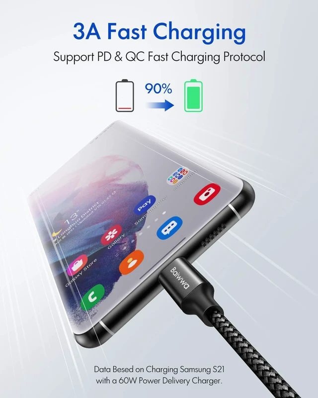 Alt view image 4 of 7 - USB C to USB C Cable 20ft, Super Long USB Type C to Type C Cable 60W PD Fast Charger Cord Braided Compatible with Samsung Galaxy S23 S22 S21 S20 Ultra Plus Note 20, Pixel, Pad Pro/Air, MacBook Pro/Air