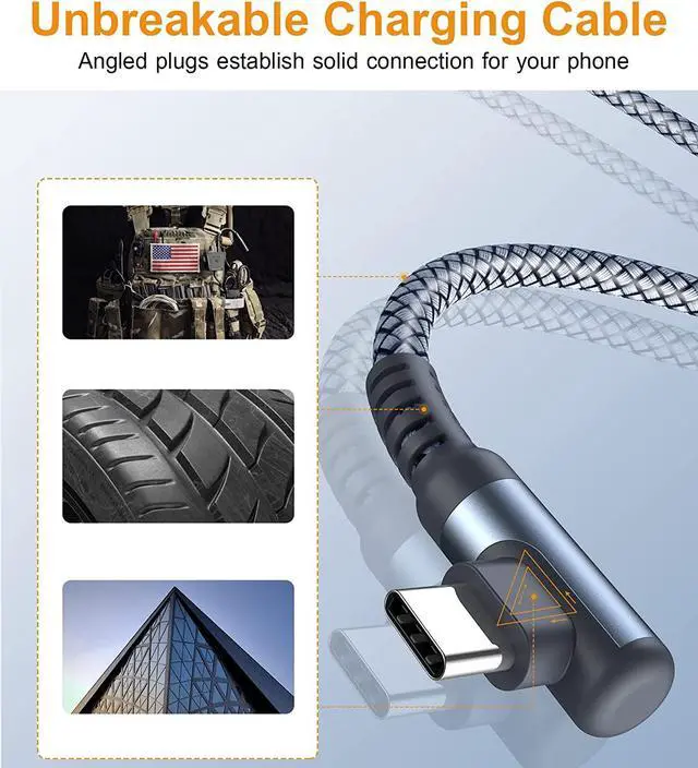 Alt view image 5 of 7 - sweguard USB Type C Charger Cable Right Angle [2-Pack,3.3FT] iPhone 16 Charger Braided Cord for iPhone 16 15 Pro Max Plus, Samsung Galaxy S25 S24 S23 S22 S21 S20 S10 S9 A15 Note Flip Pixel LG Moto PS5